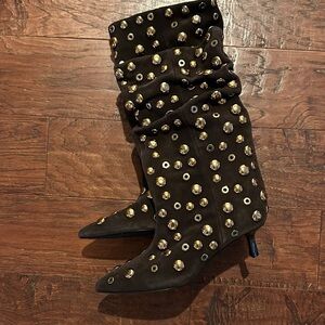 Zara Brown Studded Heeled Boots